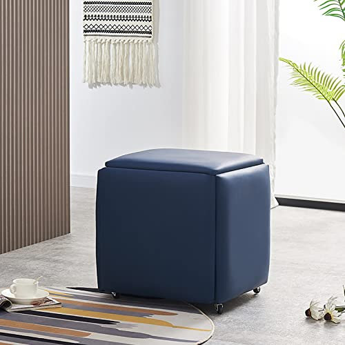 Ottoman Cube Chair 5 in 1 Stapelhocker mit Rollen – Faux PU Fußstütze Hocker für Wohnzimmer & Esszimmer – Kleines quadratisches Design