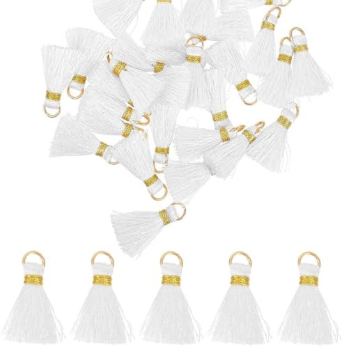 PLABBDPL 50 Stück Handgemachte Baumwolle Quaste Anhänger,2cm Mini Troddel Quasten für Ohrringe Tasche Basteln Dekor SchmuckherstellAg Lesezeichen Souvenirs,DIY Handwerk Zubehör, Weiß