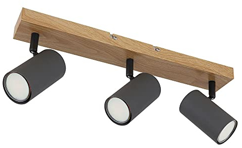 Deckenlampe schwenkbar 3 Flammig Deckenstrahler schwarz Holz Decken Strahlerleiste, Metall graphit Holzoptik, 3x GU10, LxBxH 41x6x12 cm