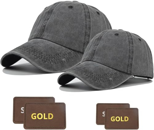 Creatorally Baseballkappen-Set für Vater und Sohn, Vintage-Stil, gewaschen, mit selbstklebenden Kappen-Aufklebern, 2 verstellbare Baseballkappen für personalisierten Vater und Sohn