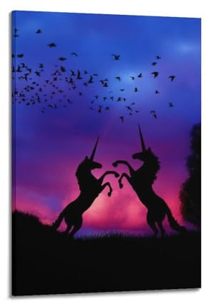 ZCJYMX Tierposter mit lustigem Einhorn und Vogel, Marvel-Poster, dekoratives Gemälde, Leinwand, Wandposter für Schlafzimmer, Dekoration und Kunstdruck, moderne Familie, 20 x 30 cm