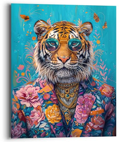 REINDERS Wandbild, Dressed Tiger, Wohnzimmer, Bilder, Wanddeko, Room Decor, MDF, Mehrfarbig, 50x40cm