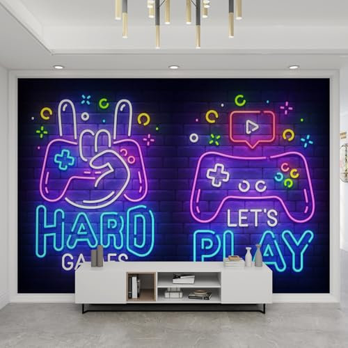 YEMYOR Papier Peint Mural 200X140Cm Papier Peint Photo Gamer, Peinture Murale Néon, Papier Peint Photo Intissé Imprimé En 3D Hd, Chambre Salon Tv Fond Décoration Murale