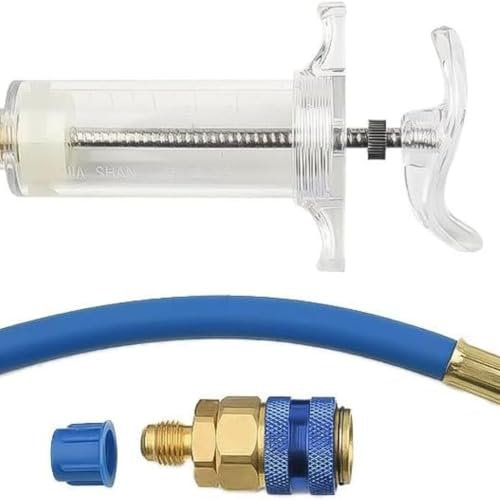 Auto-AC-Ölfarbstoff-Injektor-Set, Kompressor, Kälte-Klimaanlage-Öl-Injektor Für Automobile, 30 ml, Öl-/Farbstoff-Injektor mit niedriger Seite, Schnellkupplungsadapter, 1/4 SAE X4T7