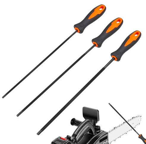 Lime Chaine tronconneuse,3 PCS Lime tronconneuse,affutage Chaine de tronconneuse,avec poignée, il Existe 3 Tailles de lime ronde 4,0 mm, 4,8 mm, 5,5 mm, adaptées à la tronçonneuse (B)