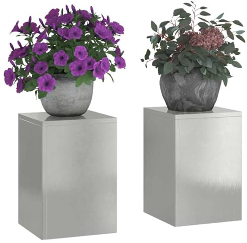 vidaXL Pflanzenständer 2 pcs Silber 24 x 24 x 35 cm Edelstahl, Moderner Metallständer, robuster Pflanzenhalter, schicke Deko für Garten und Terrasse