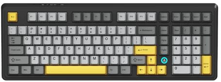 NACODEX Ajazz AK980 Tastiera meccanica da gioco wireless grigio giallo, Tri-Mode BT5.0/2.4GHz/USB-C, tastiera personalizzata sostituibile a caldo, tastiera RGB retroilluminata per PC, tablet, PS/Xbox