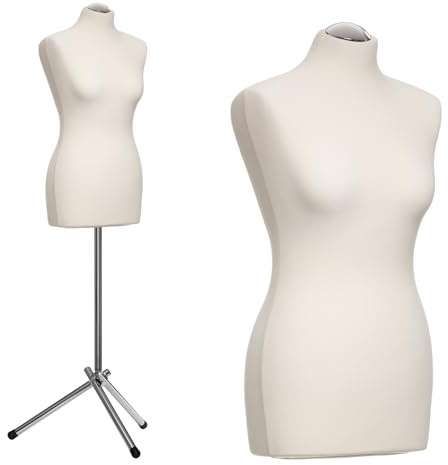 DummyDoll Schneiderpuppe weiblich Größe 44/46, Überzug Creme/Ecru, Dreibein + Kappe Chrom