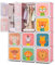DREAMADE Armoire Modulable Enfants,Meuble de Rangement Enfant 12 Cubes avec 2 Portes&Poteau de Suspension,Étagères en Plastique Motif Animaux pour Vêtements Chaussures,109x35x145CM (Rose-Animal)