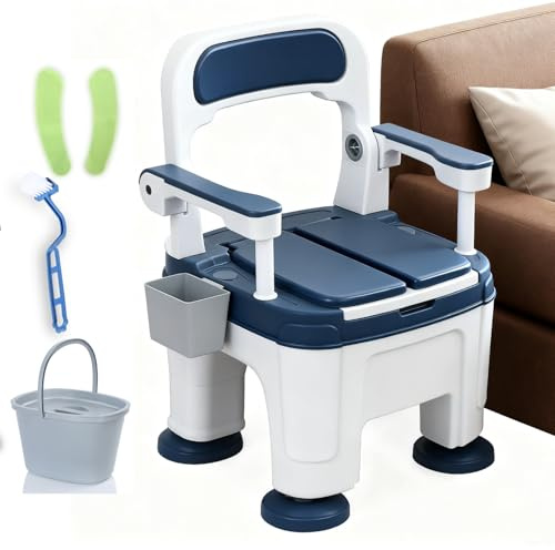 toilmua Chaise percée de chevet pour personnes âgées, chaise percée de chevet portable antidérapante avec accoudoir réglable en hauteur, construction robuste, chaise de pot pour adultes, charge de