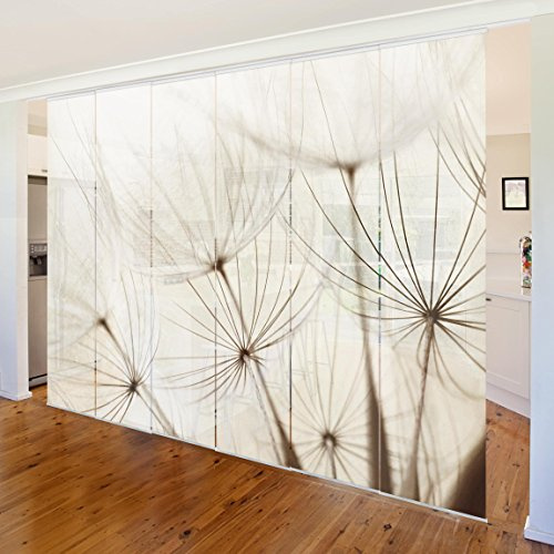 micasia Schiebegardine halbtransparent 60er Paneel Klett Blumen Textil lichtdurchlässig - Gräser Vintage Flächenvorhang Weiss Wohnzimmer Schlafzimmer 1595 (360x250 cm - 6er Set)