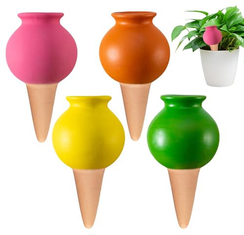 Pasdrucn 4/8Pcs Arrosage en Terre Cuite, Auto-arrosantes en Ollas Terre Cuite à Planter, Oyas A Planter Terre Cuite Extérieur, Arrosage Plante Vacances pour Plants Fleurs Pot Maison Balcon (4Pcs)