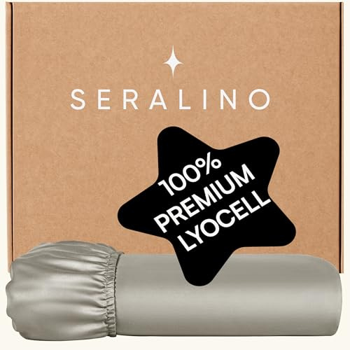 Seralino Spannbettlaken 200x200cm Beige Taupe | Satin Bettlaken 200x200cm Boxspringbett (bis 30cm Steghöhe)|100% Lyocell Leinentuch 200x200| besonders weiches Spannbetttuch 200x200