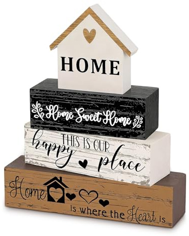 Leseogye 4-teiliges Deko Haus Holz Set, Rustikale Home Sweet Home Deko aus Massivholz, Natürliche Holz für Wohnzimmer & Schlafzimmer, Gemütliches Einrichtungsgeschenk für Zuhause
