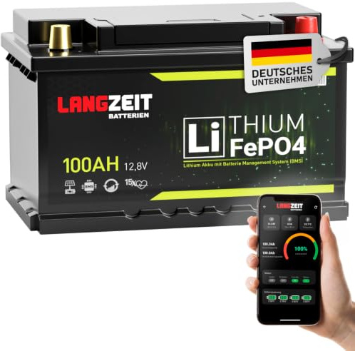 LANGZEIT LiFePO4 100Ah Bluetooth BMS 12V Lithium Batterie DIN L3 H6 Solar