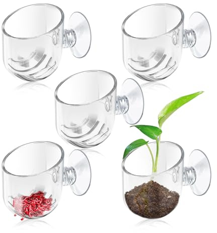 Fatiya Lot de 5 supports de plantes d'aquarium transparents avec ventouse, en acrylique transparent à suspendre, mangeoire pour poissons et crevettes pour décoration de paysage aquatique