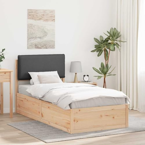 GeenYuu Bettgestell Dunkelgrau, gepolstertes Kopfteil, Massivholz Kiefer, 100x200cm Einzelbett, kein Boxspring nötig, langlebig
