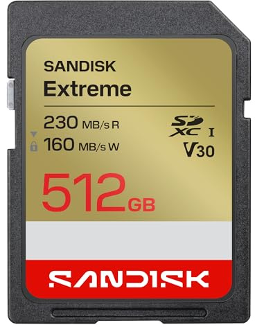 SANDISK Extreme Carte SD UHS-I 512 Go (Jusqu’à 230 Mo/s en Lecture et 160 Mo/s en écriture, vidéo 4K UHD, U3, V30) SANDISK Memory Zone App