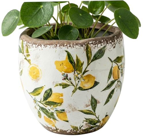 Tsawntd Pots de Fleurs en céramique Toscane, jardinière Toscane Jaune avec Fleurs peintes à la Main pour Plantes succulentes, Herbes, Maison et Patio