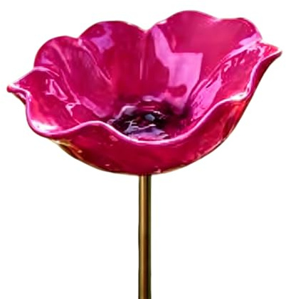 FOUTP Abeveratoio per Uccelli e Api da Giardino in Metallo Fatto a Mano Bagno per Uccellini a Forma di Fiore Decorazione Esterna Rustica Paletto per Fiori e Farfalle per Prato e Cortile (Rosso rosa)