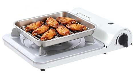 Réchaud à gaz portable, réchaud de camping avec 3500 W et allumage piézo, régulation en continu de la température, valve magnétique au gaz butane avec protection contre la surpression, sac de