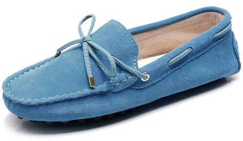 Jamron Damen Klassisch Wildleder/Textil Krawatte Penny Loafers Gemütlich Handgefertigt Mokassins Slippers
