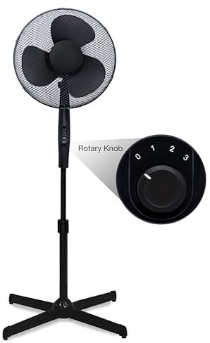Knight 16'' Oscillating Pedestal Fan | Adjustable Height Up to 140cm | Quiet Cooling with Rotary Speed Control | Tilting Head | Energy-Efficient Standing Fan for Home, Bedroom & Office (Matt Black)