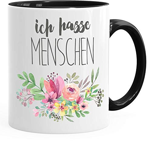 Kaffee-Tasse Ich hasse Menschen Tassen Blumen Blumenranke Bordüre Blüten blumig lustige Büro-Tasse MoonWorks® schwarz unisize