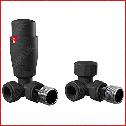 Thermostatic Corner Anthracite TRV Radiator Lockshield Valves 15mm x 1/2 | Towel Warmers & Radiators