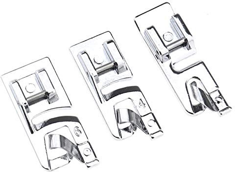 3pcs Pieds à Ourlet Roulé Dur pour Machine à Coudre Brother Janome Singer Bernet 3 4 6 mm