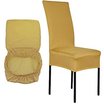 High-Back Chair Covers for Dining Room Chairs – Spandex Stretch, Universal Armless Chair Protective Slipcover, Removable & Washable for Kitchen, Wedding, Party, Banquet & Hotel, Gold, Pack of 6