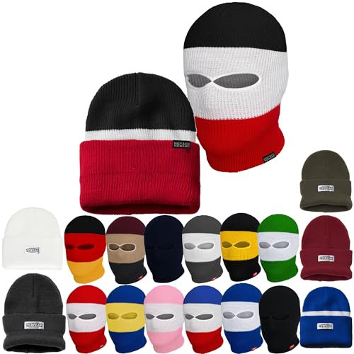 PG Wear Mütze und Sturmhaube 2 in 1 schwarz weiß rot blau gelb (Schwarz/Weiß/Rot)