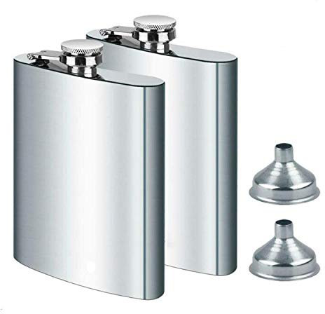Frasco de la cadera 8 oz 227 ml con un práctico embudo, 2x Petacas de Alcohol para Transportar Alcohol, Petaca Hip Flask de Acero Inoxidable para Whisky Licor Alcohol Hombres Frasco y Embudo de Cadera