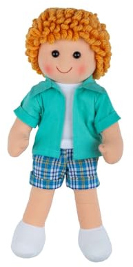 Bigjigs Toys Jacob Doll, 25cm Soft & Cuddly Ragdoll in Shorts & Green Shirt | Dressed for Summer, Encourages Imaginative Role Play, Doll Outfits Available Separately, from Birth