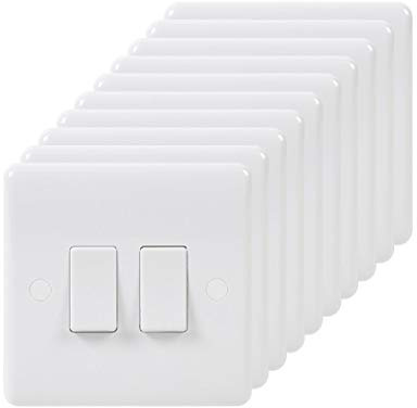 10 Pack - Lieber Silk White 2 Gang 2 Way 10A Light Switch - Curved Edge