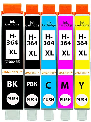 Amaprint 5 XL Patronen kompatibel mit HP 364 XL mit PBK Photoschwarz passend für DeskJet 5445 5460 OfficeJet 7515 PhotoSmart 7510 7520 B8550 C5324 C5370 C5380 B410a B410c C309a und weitere