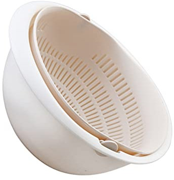 Cabilock Multifonction Beige Double Couche Cuisine Passoire Ensemble Tournant en Pâtes Passoire Fruits Bol Passoires Grand Double Couche Vidange Bol Lavage des Légumes Panier Filtre D'evier