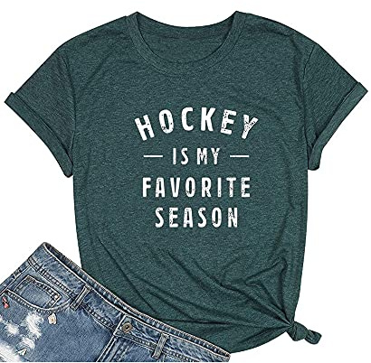 Hockey Shirts for Women Ice Hockey Mom Shirt Casual Graphic Tees Tops Green