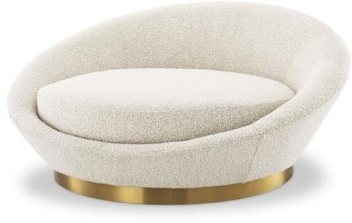 Casa Padrino Luxus Sofa Cremefarben/Messing Ø 147 x H. 74 cm - Rundes Wohnzimmer Sofa - Rundsofa - Wohnzimmer Möbel