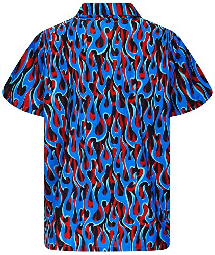 King Kameha Funky-Hawaii-Hemd, Herren, Kurzarm, Flames Allover, Blau, 4XL