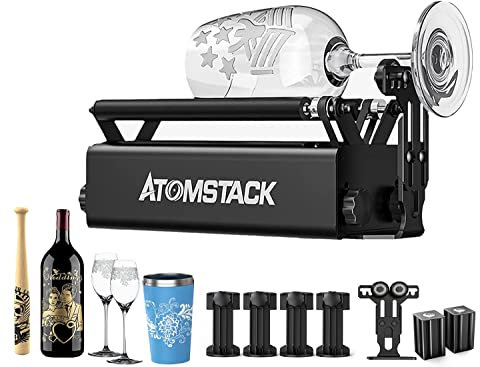 ATOMSTACK R3 PRO Rotary Roller, Laser-Rotationswalze, 360° Y-Achsen-Rotationswalzen-Gravur für Laser Graviermaschine A5 PRO/A10PRO/S10PRO/P7 M40/P5 M50 zum Lasergravieren von Zylindrischen Objekten