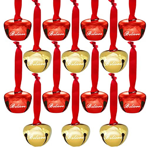 CAYOREPO 32 Stück 4,1 cm Glauben Glocken Ornament, Schlitten Glocken Weihnachtsbaumglocken Weihnachtsbänder Glocken Polar Express Glocken für DIY Urlaub Handwerk Zuhause Xmas Hochzeit Dekorationen