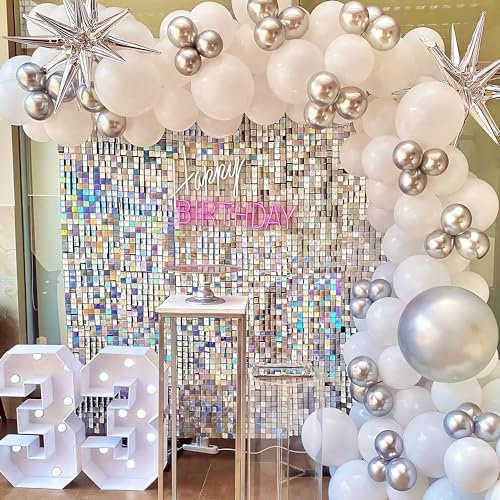 Kate Schimmernde Wand Hintergrund Irisierende Silber Quadratisch Pailletten Glitzer Foto Hintergrund Paneel Dekoration für Geburtstag Party Hochzeit Jahrestag 30×30 cm (12 STK.)