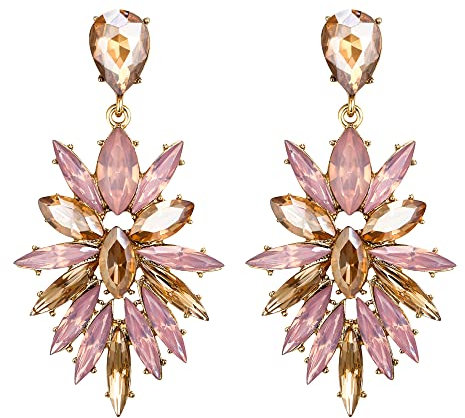 Pendientes de Mujer-Clearine Descripción Champán Verde y Azul Marqués Cristal de Diamantes de Imitación Candelabro Colgante Joyería,Color Rosado Oro-Tono