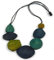 Teal/Olive/Blue Geometric Wood Bead Black Cotton Cord Necklace/80cm Long/Adjustable