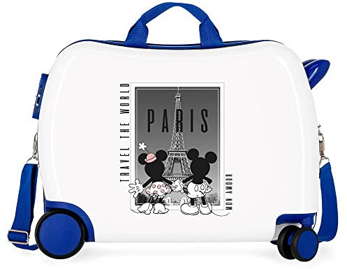 Disney Mickey und Minnie Travel the World Paris Kinderkoffer, weiß, 50 x 39 x 20 cm, starres ABS, seitlicher Kombinationsverschluss, 34 l, 1,8 kg, 4 Rollen, Handgepäck