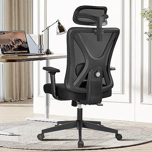 KERDOM Bürostuhl, Ergonomischer Schreibtischstuhl mit Verstellbarer Kopfstütze und Lendenwirbelstütze, höhenverstellbarer Drehstuhl mit 130° Schaukelfunktion. Belastbarkeit 150kg