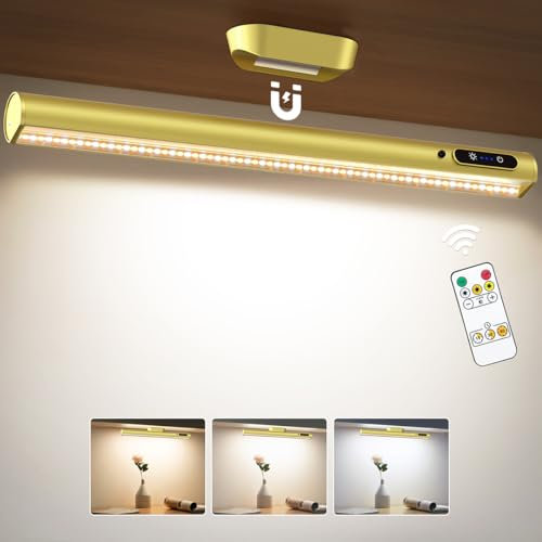 Moslumin lampara led escritorio recargable, 4000mAh barra de luz armario a pilas sin cable con magnetica y mando, luces pared bateria inalambrica para cocina, baño espejo, mesita noche, estanteria