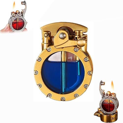 Vintage Trench Lighter,Transparent Kerosene Lighter,Antique Steampunk Lighter,Cool Unique Lighter-Transparent Oil Compartment,Reusable Windproof Trench Lighter,Gifts for Men (Gold)