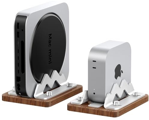 AODUKE Walnut Wooden MacMini Stand for MacMini M4 M3 M2 M1, Small/micro desktop computer host Vertical Dock Holder, Side stand storage rack, bracket Adjustable Slot Width(1-2.2 inch) AJBK03M